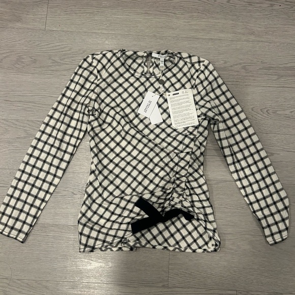 Derek Lam Asymmetric Ruched Wool Blend Crepe Check Top Size 0 - Picture 2 of 6